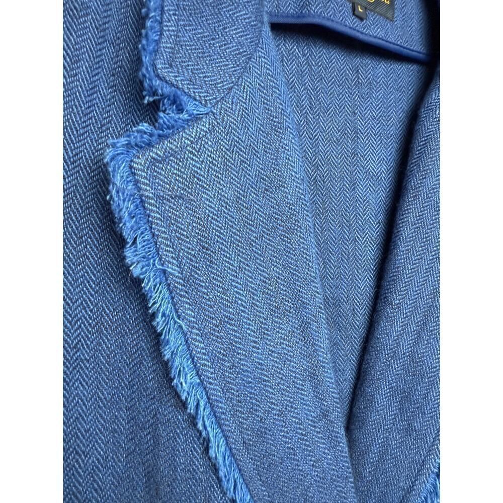 Luisa Spagnoli Blue Frayed Edge Linen Jacket Women's Sz. L - Picture 5 of 7